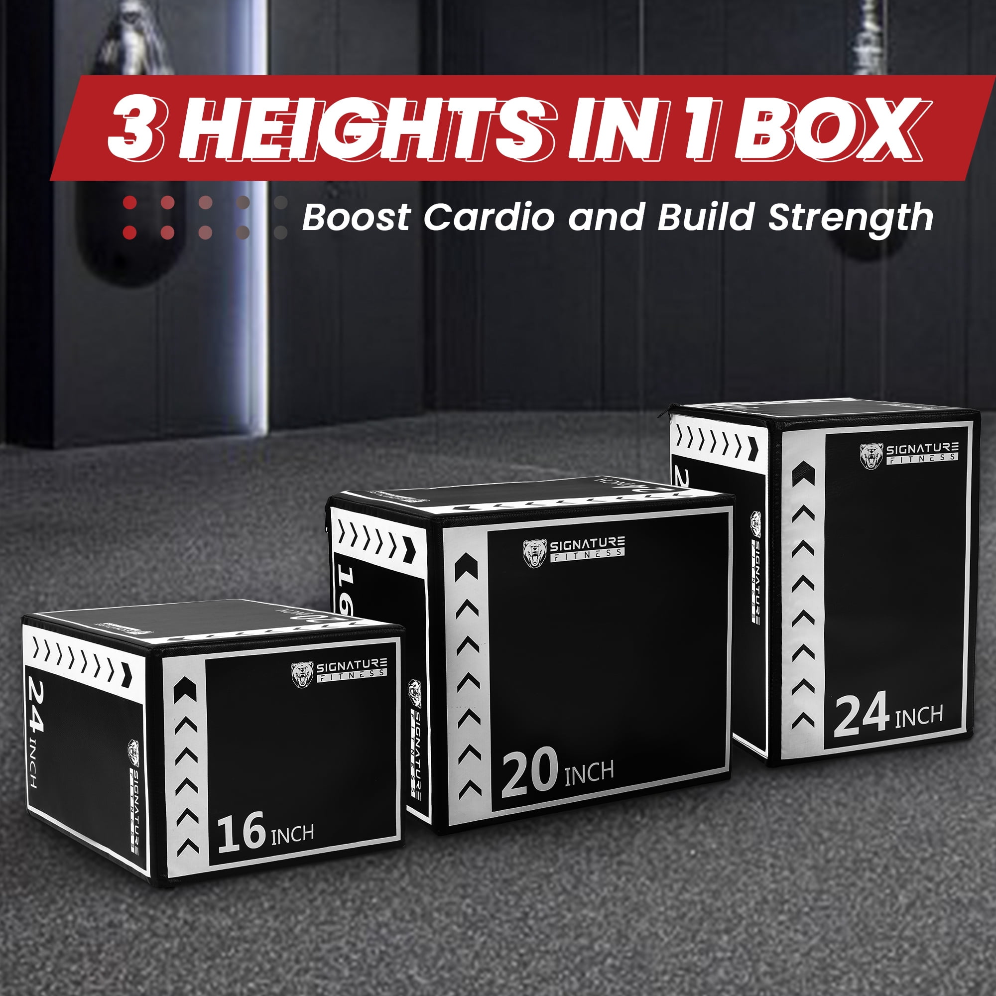 Fitvids 3-in-1 Rotatable Plyometric Jump Box, Jumping Exercise Trainer with Anti Slip Surface & High Density Foam, Fitness Training, Easy to Clean, 16’’ × 20’’ × 24’’, Black/White