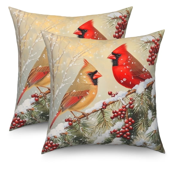 Christmas Red Cardinal Bird Throw Pillow Covers 18x18 Set of 2,Winter Snowflakes Pillowcases for Sofa Couch Living Room
