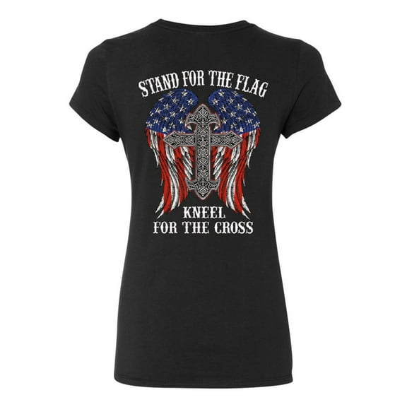 Tee Hunt Stand for The Flag Kneel for The Cross Women's T-Shirt Patriot