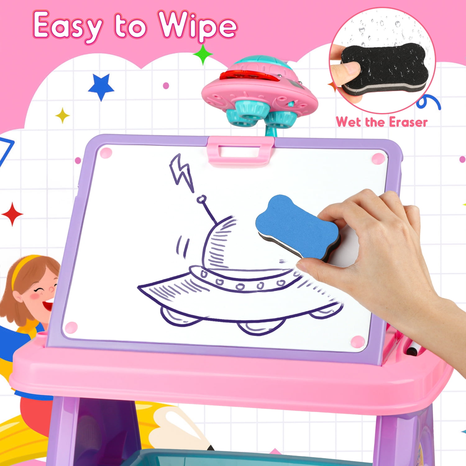 Flooyes Drawing Study Projector table for Kids, Learning Projector table Toys for Ages 3 4 5 6 7 8 Year Old Girl Birthday Gifts Pink