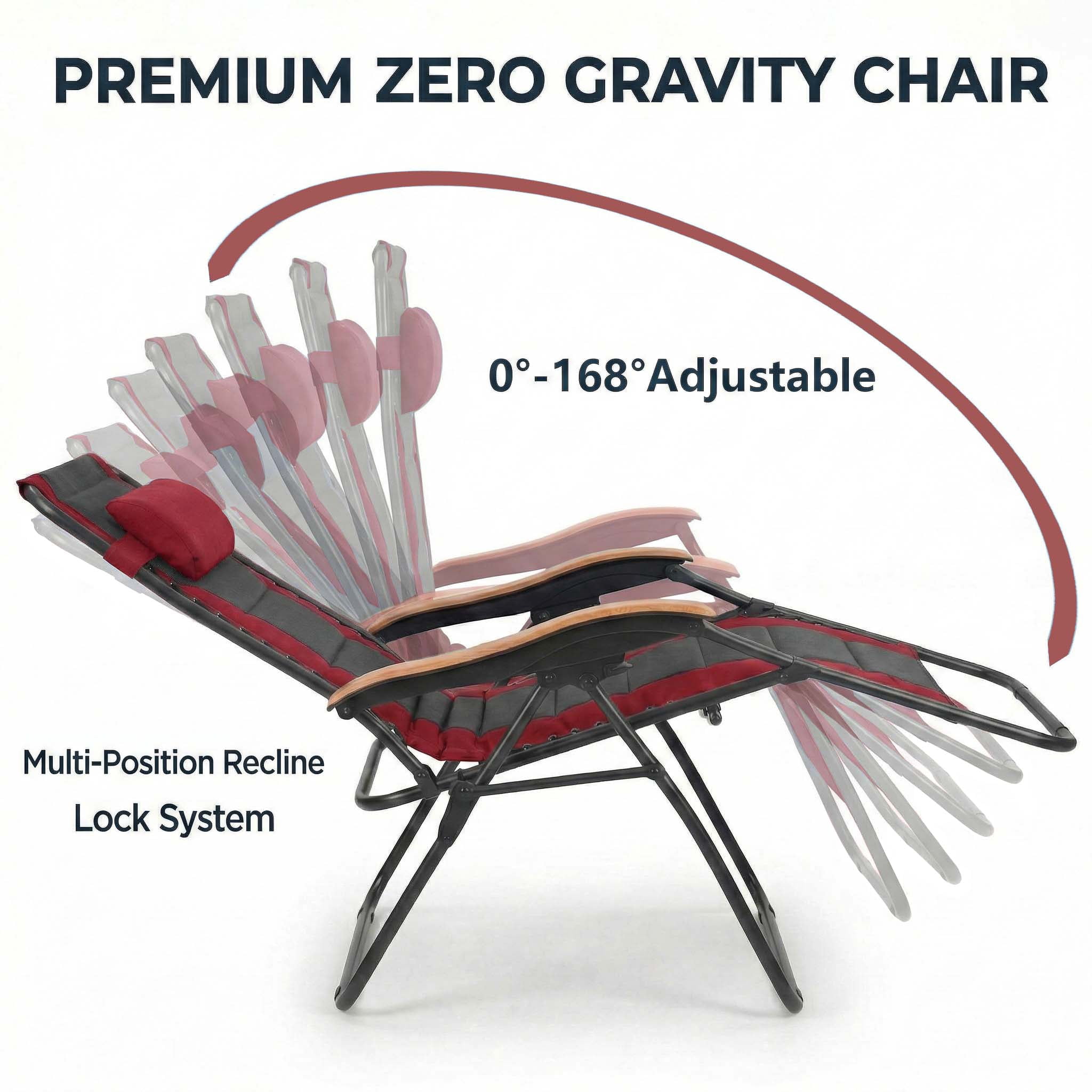 Leumius Zero Gravity Lounge Chair, Oversized Folding Recliner with Adjustable Backrest,Headrest Pillow & Cup Holder for Patio & Lawn,Red