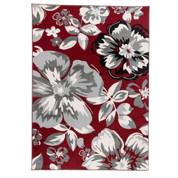 Modern Floral Design Burgundy-Black 3'1"x5' Area Rug