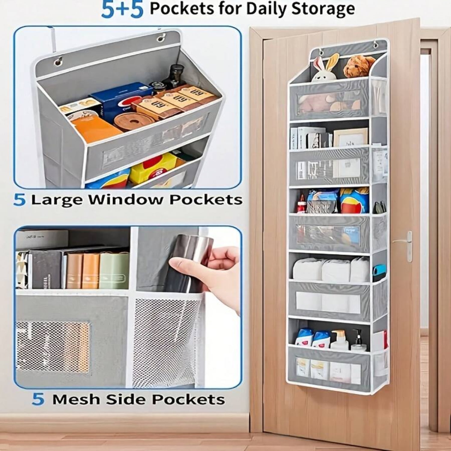 4-Tier Hanging Storage Organizer With 4 Large Pockets - Wall-Mounted Fabric Shelves For Bedroom, Bathroom, Pantry