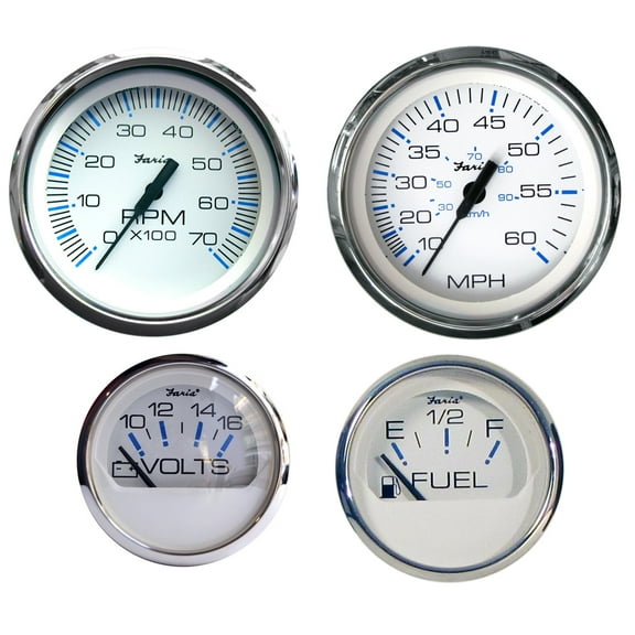 Set of 4 White, Stainless Steel, and Clear Standard Sailboat Multiple Gauge 20"