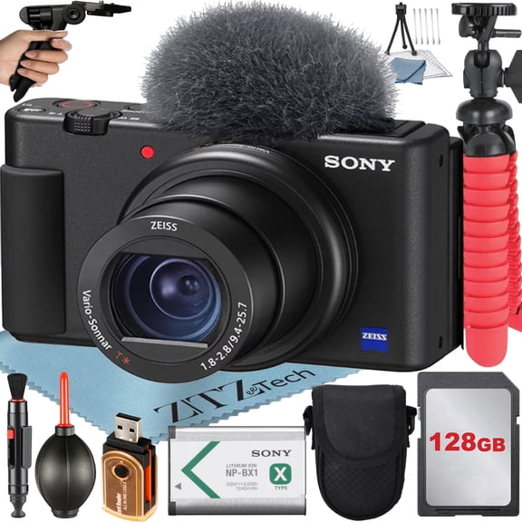 Sony ZV-1F Vlogging Camera (Black) with SanDisk 128GB Memory Card   Tripod   ZeeTech Accessory Bundle (International Version)