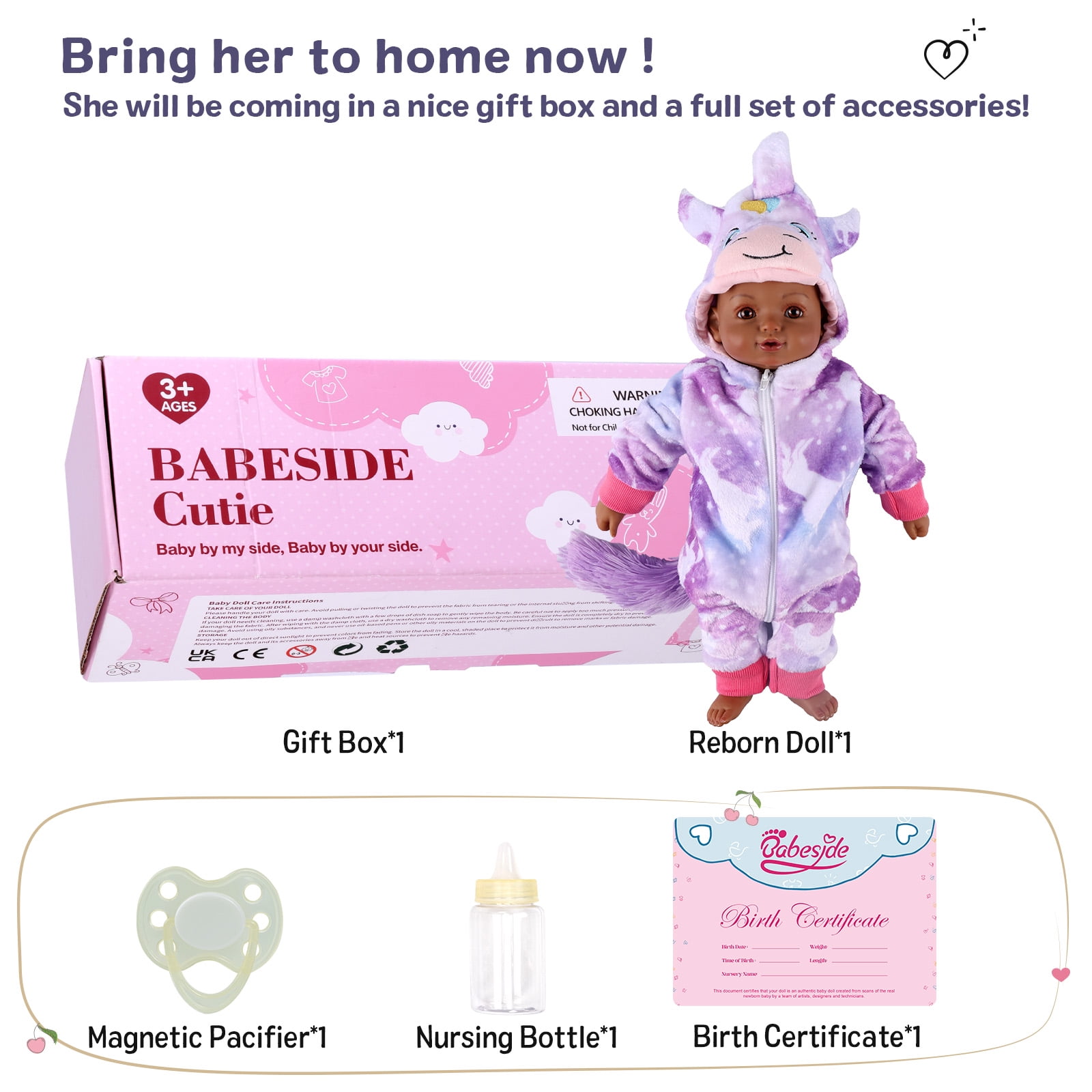 BABESIDE Black Baby Dolls, 17 Inch Cute Soft Body Baby Doll Real Life Baby Dolls with Accessories for 3+ Year Old Girls Gifts, Pretend Play, Collection