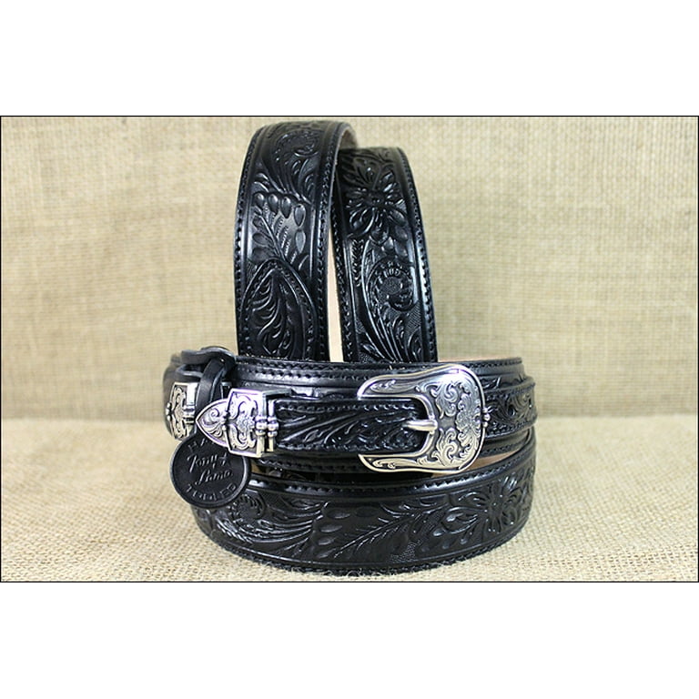 Tony Lama Floral Tooled Leather Belt (Tan 36)