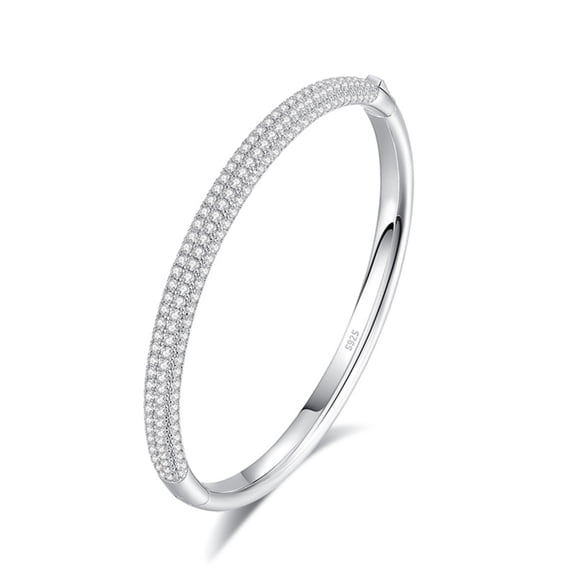 925 Sterling Silver Bangle Eternity Wedding Bracelets for Brides Round Cut 5A CZ Stackable Diamond Bracelet for Women 6.5 Inches