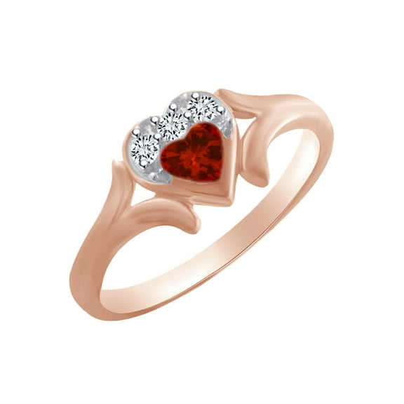 AFFY Heart Shape Simulated Garnet & White Cubic Zirconia Heart Promise Ring In 14k Rose Gold Over Sterling Silver Ring Size-11.5