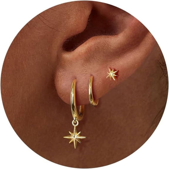 YMCSTONEMA 3 Pairs Gold Hoop Earrings Set: Dainty Stud Earrings Trendy Small 14K Gold Plated Hypoallergenic Dangle Cartilage Huggie Hoop Earrings For Women Gold Jewelry For Women Gifts[124]