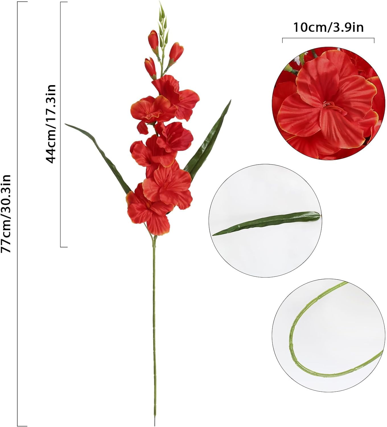 Gladiolus Artificial Flowers 3.3in Gladiolus Flowers Silk Gladiolus Flowers with Stems Artificial Gladiolus Flowers Faux Gladiolus for Home Wedding Office Decoration(Sunset)