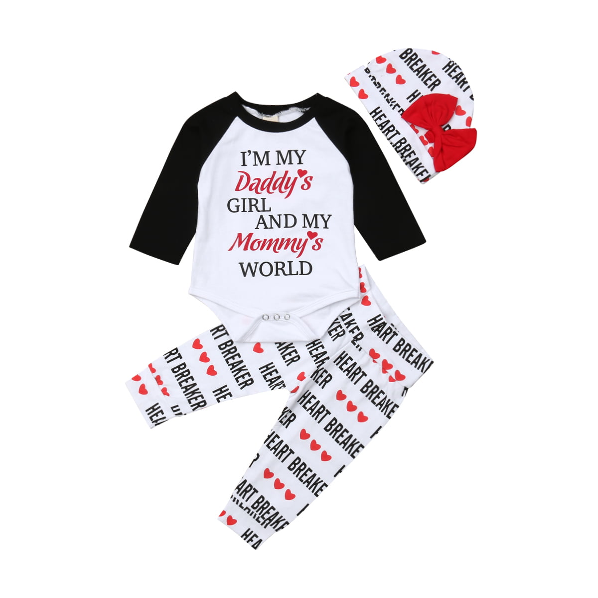 Newborn Baby Long Sleeve Letters Print 3pcs Clothes Romper Cute Pants Hat NE 