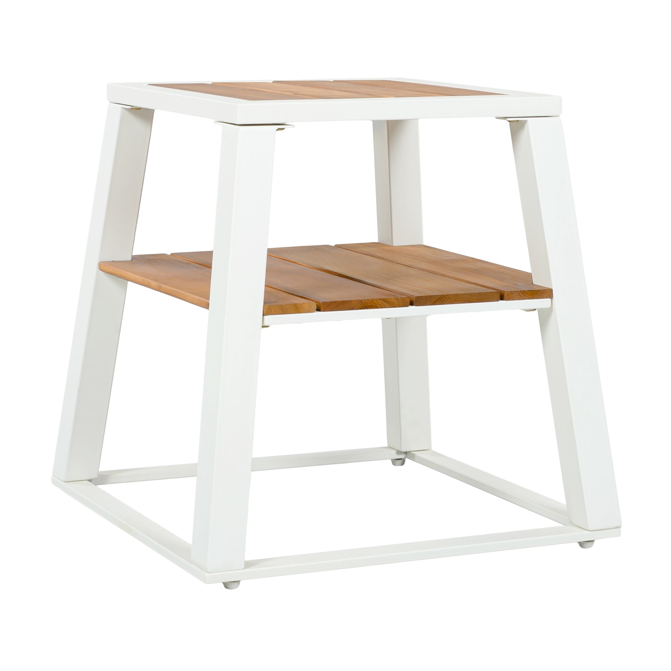 Christopher Knight Home Outdoor 2-Tier Side Table with Storage Shelf, White + Teak
