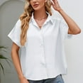 thumbnail image 4 of Lovskoo Summer Tops for Women 2024 Button Down Collared Short Sleeve Shirt Solid Color Loose Top Shirt White, 4 of 6