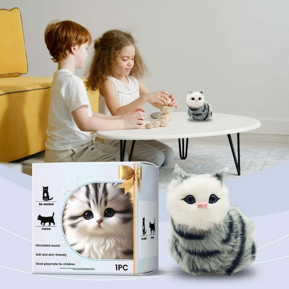 Herunwer Walking Cat Plush Toy,Electric Interactive Talking Cat Toys,Stuffed Animal Wagging Head Nodding Cat Pet Toy Animated Kitten,Interactive Toy Robot Kitten Pet