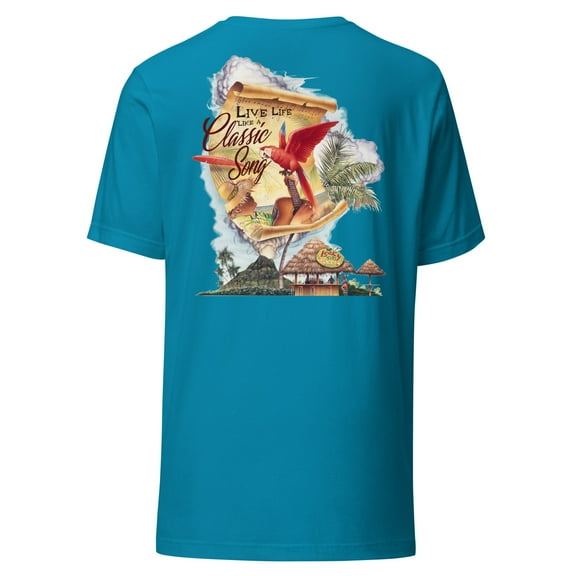 Unisex Mens Cut Live Life Like A Classic Song Beach Beach T-Shirt Back Print w/Logo