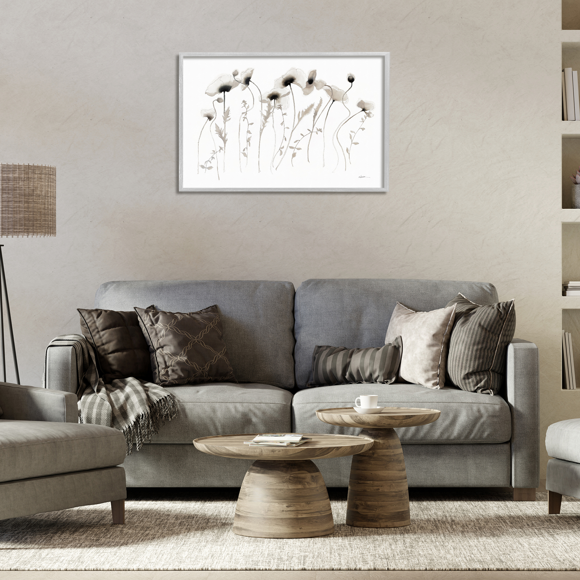 Stupell Industries White Poppy Sprigs Botanical & Floral Painting Gray Framed Art Print Wall Art, 30 x 20