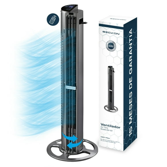 Ventilador de torre TURBO POWER 6 velocidades 102cm de alto +control remoto +oscilación +modos de uso temporizador con display LED Beckon