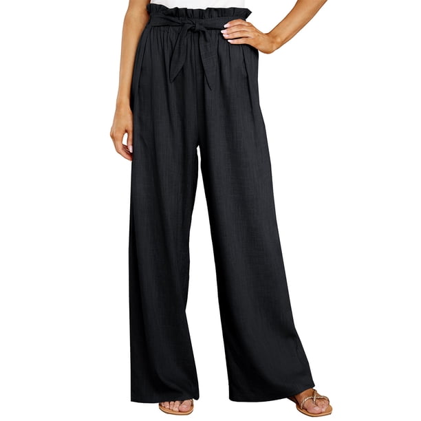 Pantalones de piernas anchas para mujer con cinturón de cintura elástica, pantalones largos sól Irfora Pantalones de mujer