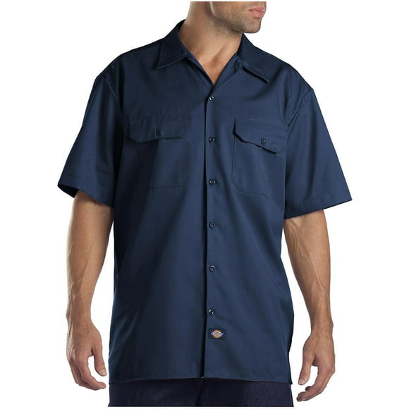 Dickies Mens FLEX Relaxed Fit Short Sleeve Twill Work Shirt, XL, Dark Navy
