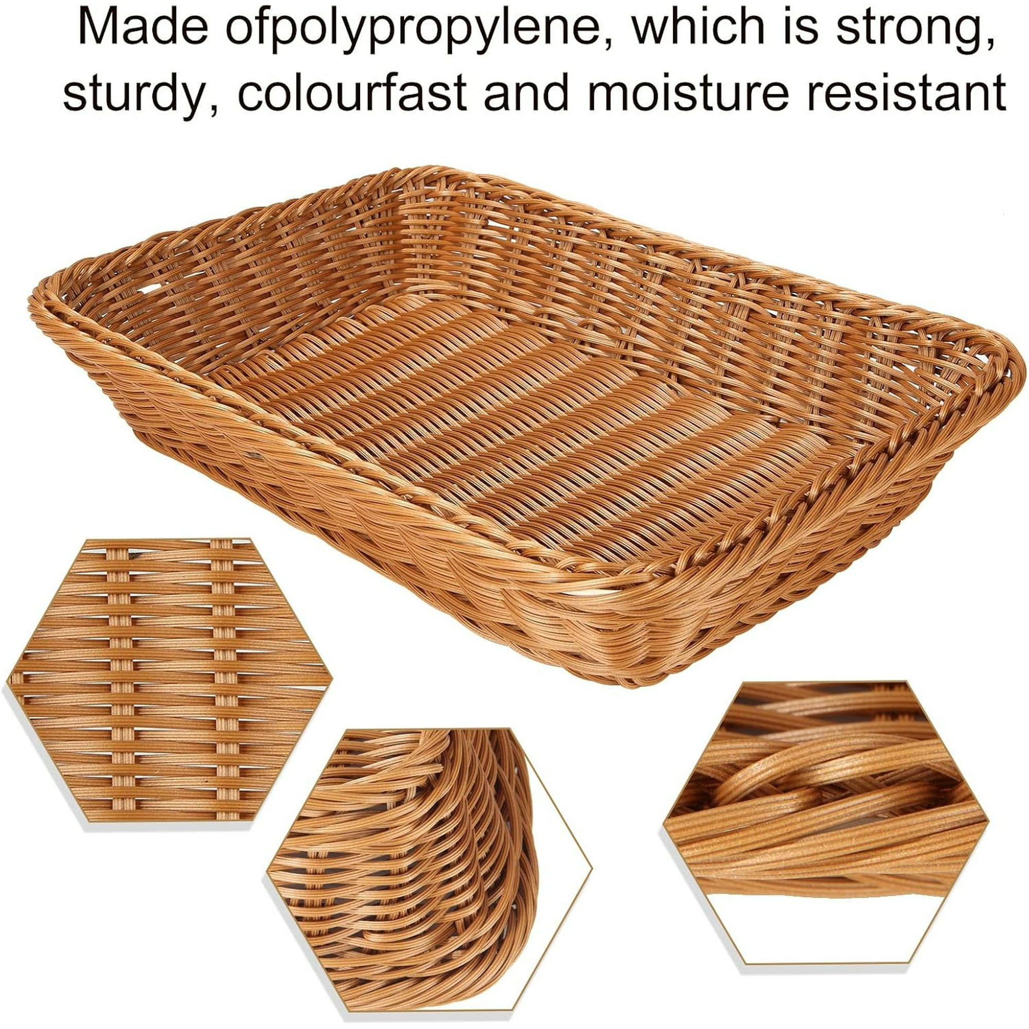 MANCHAP Pack Of 3 Poly Wicker Baskets, Rectangular, 35 X 25 X 7.5 Cm, Rattan Bread Basket, Rattan Serving Basket For Kitchen