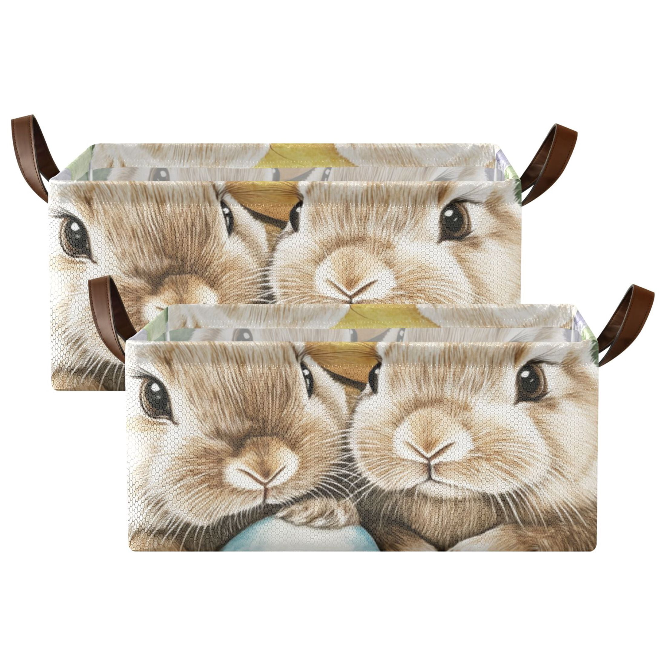 Easter Eggs Bunnies Storage Bins with Handles Foldable Storage Baskets for Shelves Organizer Cloth Baskets