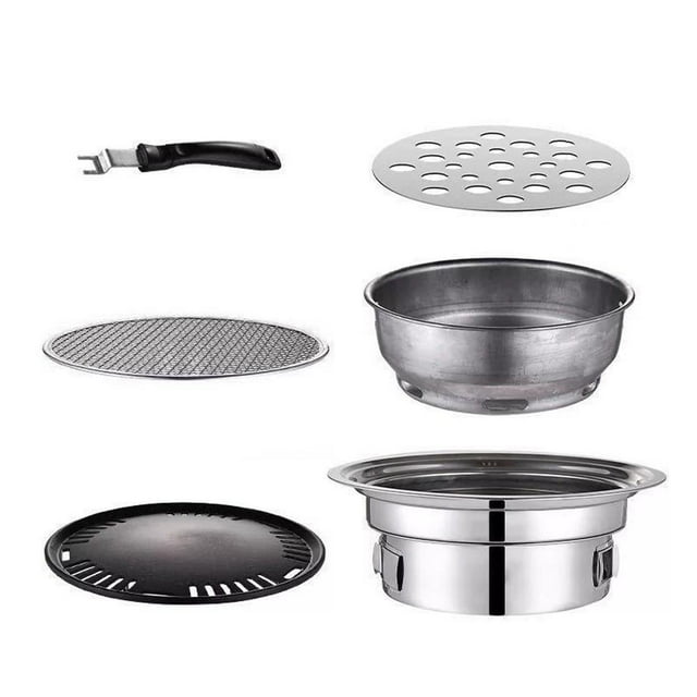 Barbecue Grill Multifonctionnel au Charbon de Bois Grill Rond en Acier Inoxydable Four Y3 T5H0