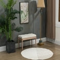 thumbnail image 4 of Modern Wood Fabric Bench with Upholstered Button Tufted Padded Seat, Vintage Luxury Entryway Bench, 4 of 8