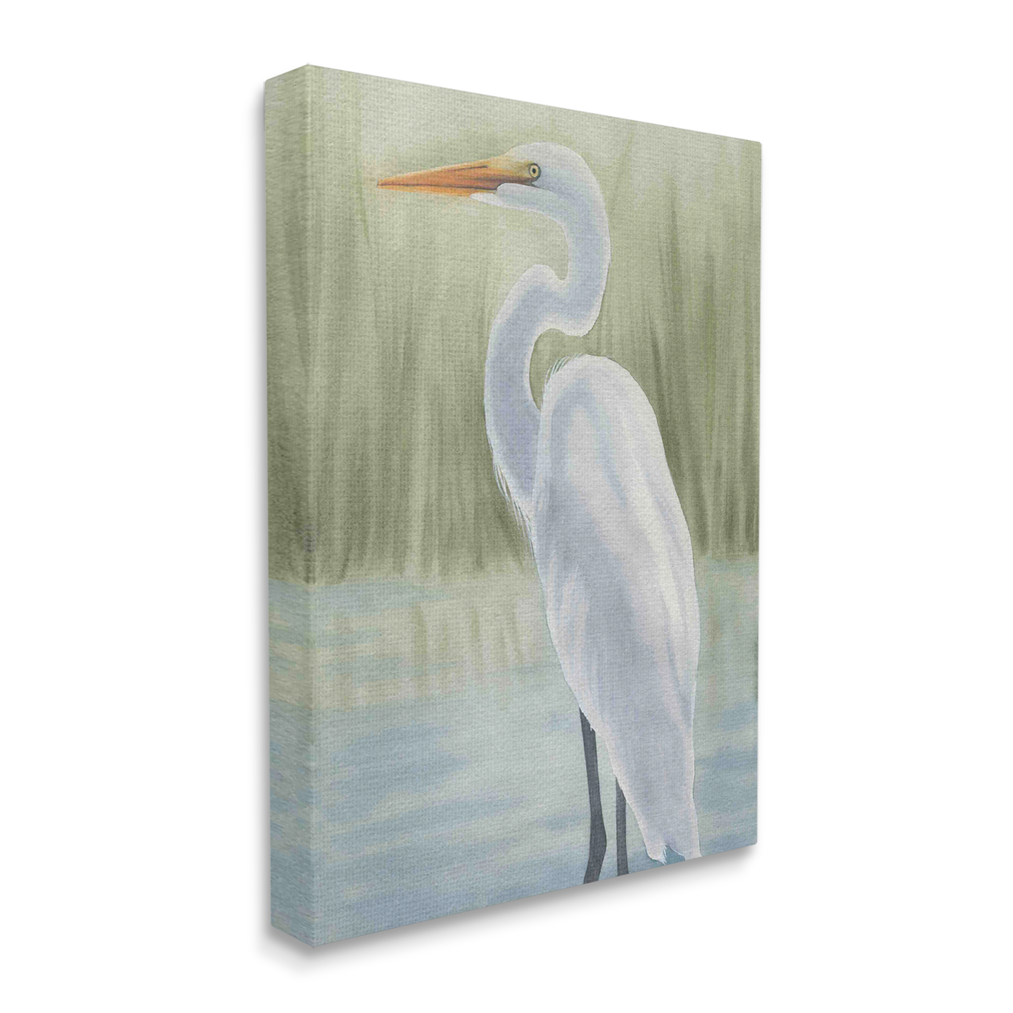 Stupell Industries Egret on Marsh Landscape Animals & Insects Painting Gallery Wrapped Canvas Print Wall Art, 30 x 40