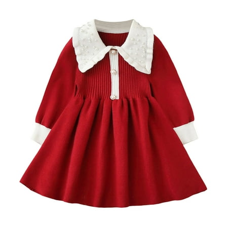 

Children Sweater Dress Winter Long Sleeve New Year Dress Knitted Long Skirt Pearl Collar Small Fragrance Dress Kids Holiday Sweater Children Place Big Girls Dresses Girls Clothes 5 Years Old Girls