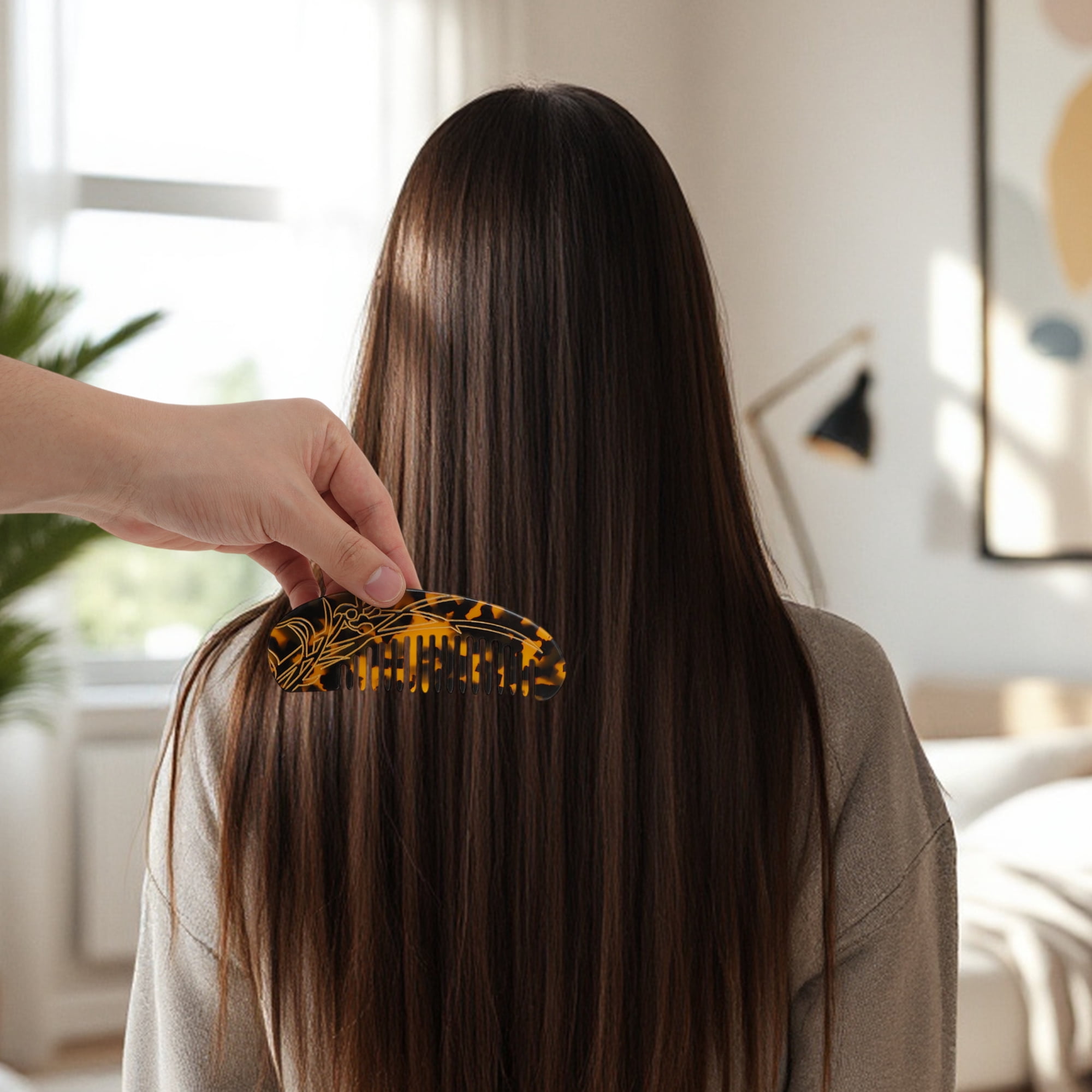 Unique Bargains 1 Pc Durable Floral Half Round Hair Comb Tortoiseshell Color