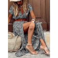 thumbnail image 2 of Robe d'Été pour Femmes Boho Chic Vintage Col en V Manches Courtes Longue Robe Décontractée Imprimé Floral Robe Maxi Mode Soirée Plage, 2 of 4
