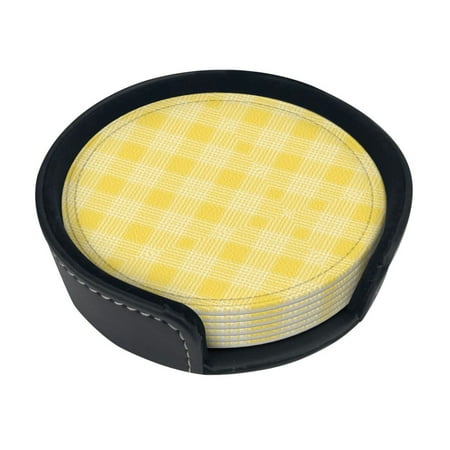 

Round Pu Leather Coaster Plaid Background Heat - Resistant Beverage Cup Mat-Fancy Decor For Kitchen Office Dining Room Table - Drink Protector 6-Slice