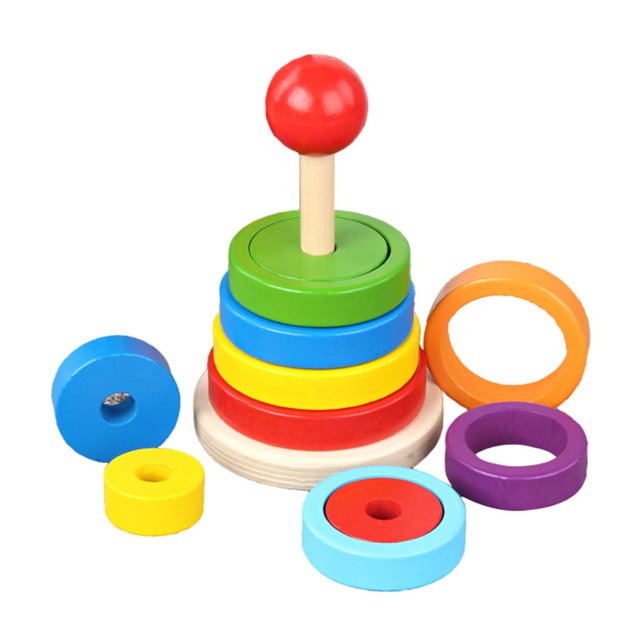 Anillos apilables Montessori para bebés, juguetes, torre , ensamblaje de bloques apiladores geométricos, juguetes educativos de aprendizaje A Sunnimix anillos de apilamiento de arco iris