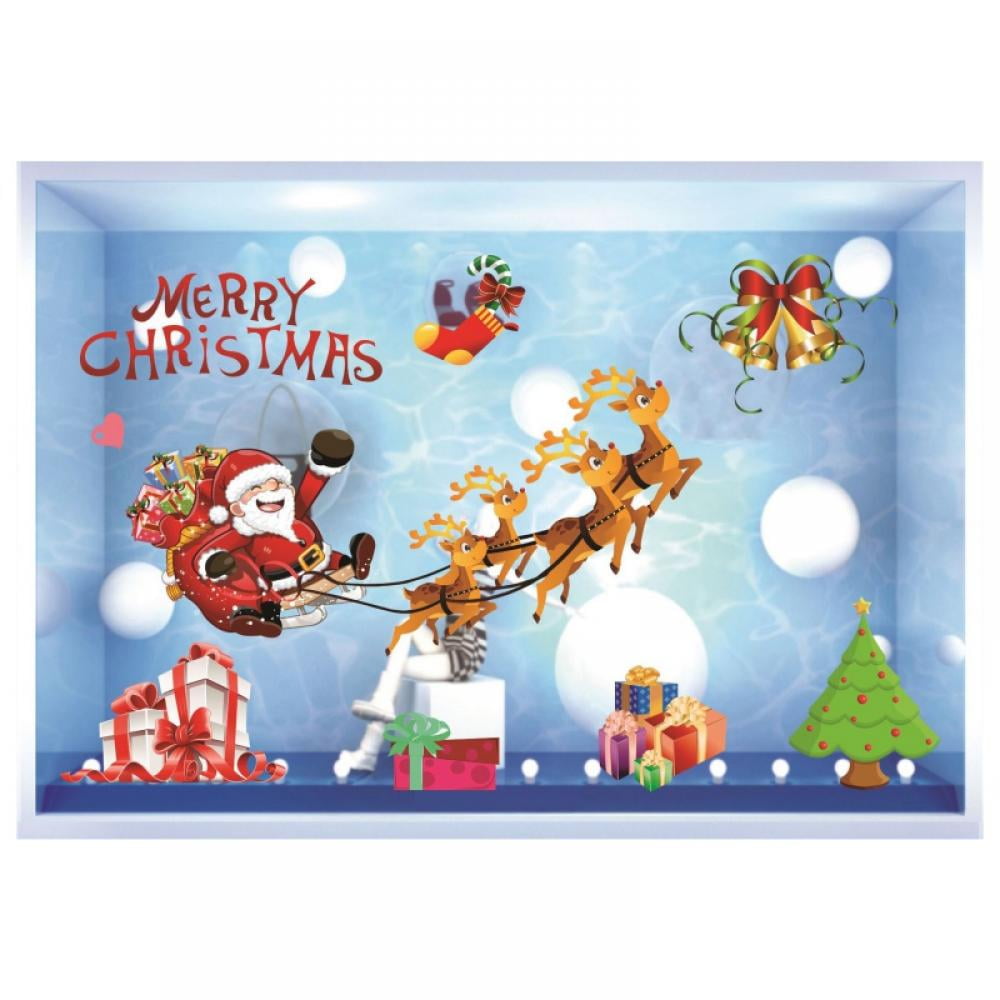 2 Pack Christmas Window Cling Gem Designs Santa-Snowman 