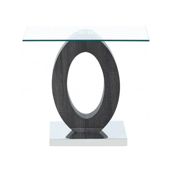 Grey Tone Oval Design Support End Table with Glass Top