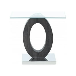 Grey Tone Oval Design Support End Table With Glass Top Grey Tone Oval Design Support End Table With Glass Top