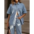 thumbnail image 4 of EMMIOL Women's Oversized Distressed Denim Shirt Long Sleeve Button Down Jean Jacket Fall Casual Outfits 2026, 4 of 7