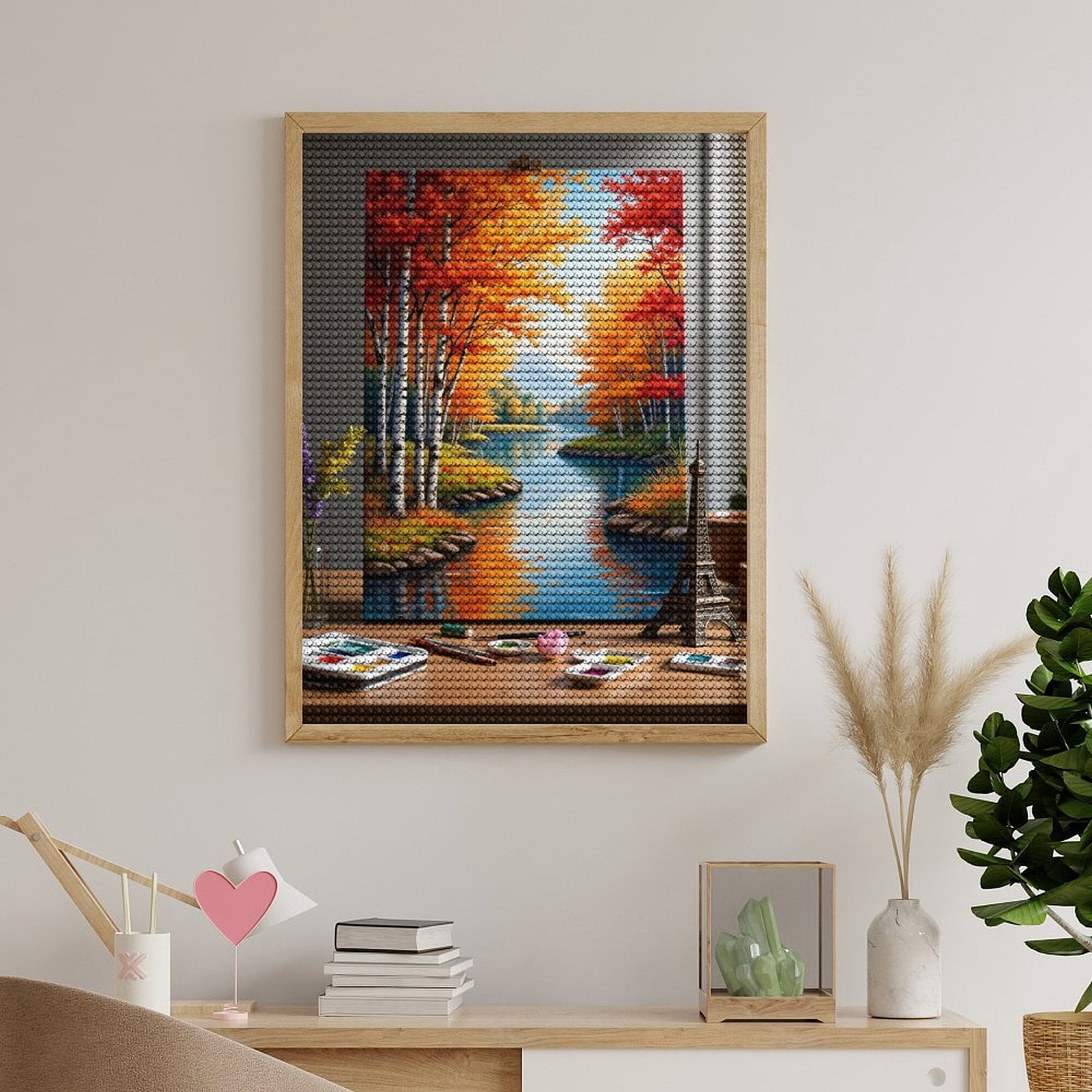 Diamond Art Kits for Adults, Autumn River Painting Birch Trees 5D Diamond Painting Kits for Adults Beginners, DIY Full Drill Diamond Painting, Gem Art and Crafts 12x16