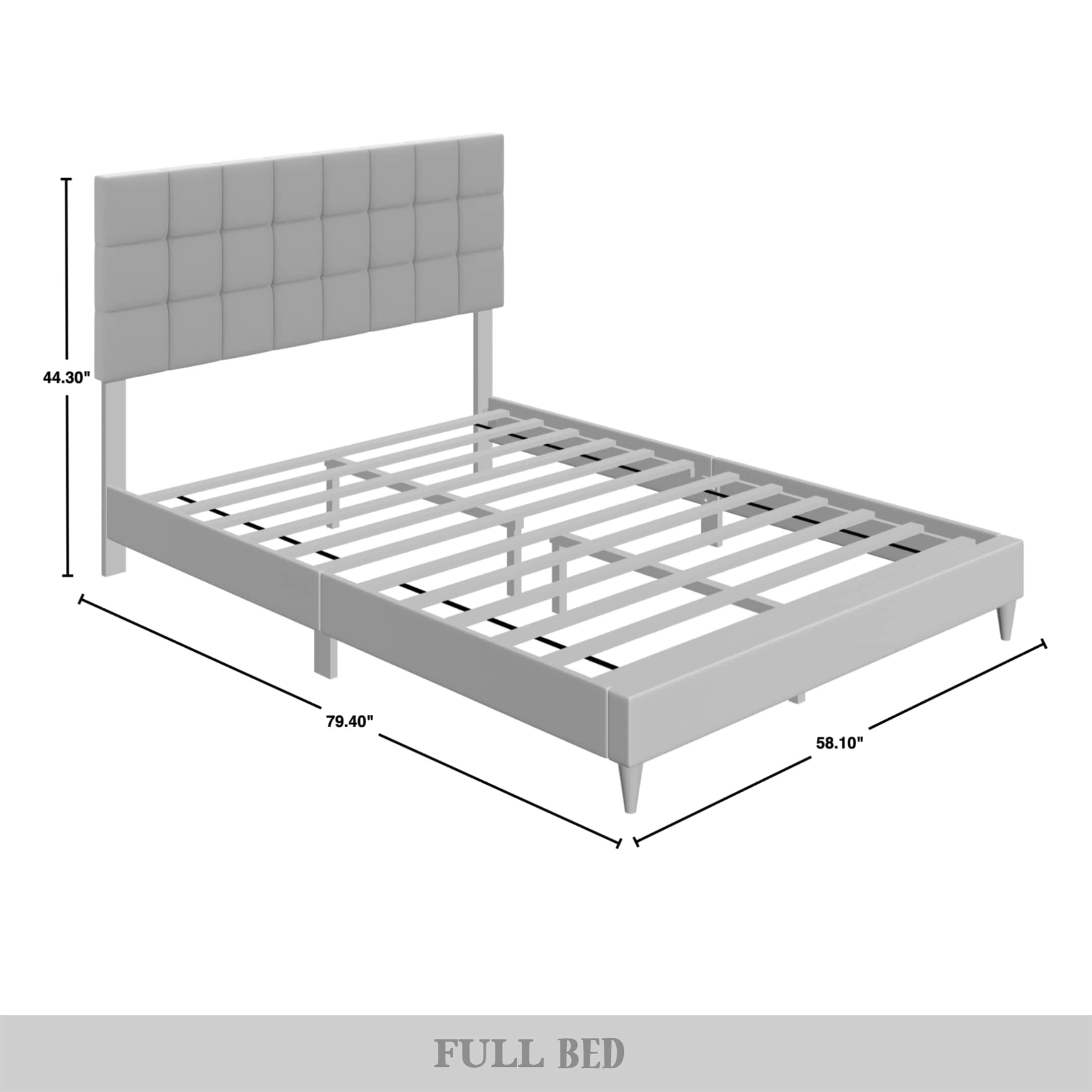 Castle Place Classic Linen Upholstered Full Platform Bed, Light Grey
