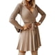 thumbnail image 1 of Vestido de mujer suéter de invierno de manga larga con cuello en V vestido de punto de cintura alta vestido corto elegante de línea A con cinturón extraíble, 1 of 6