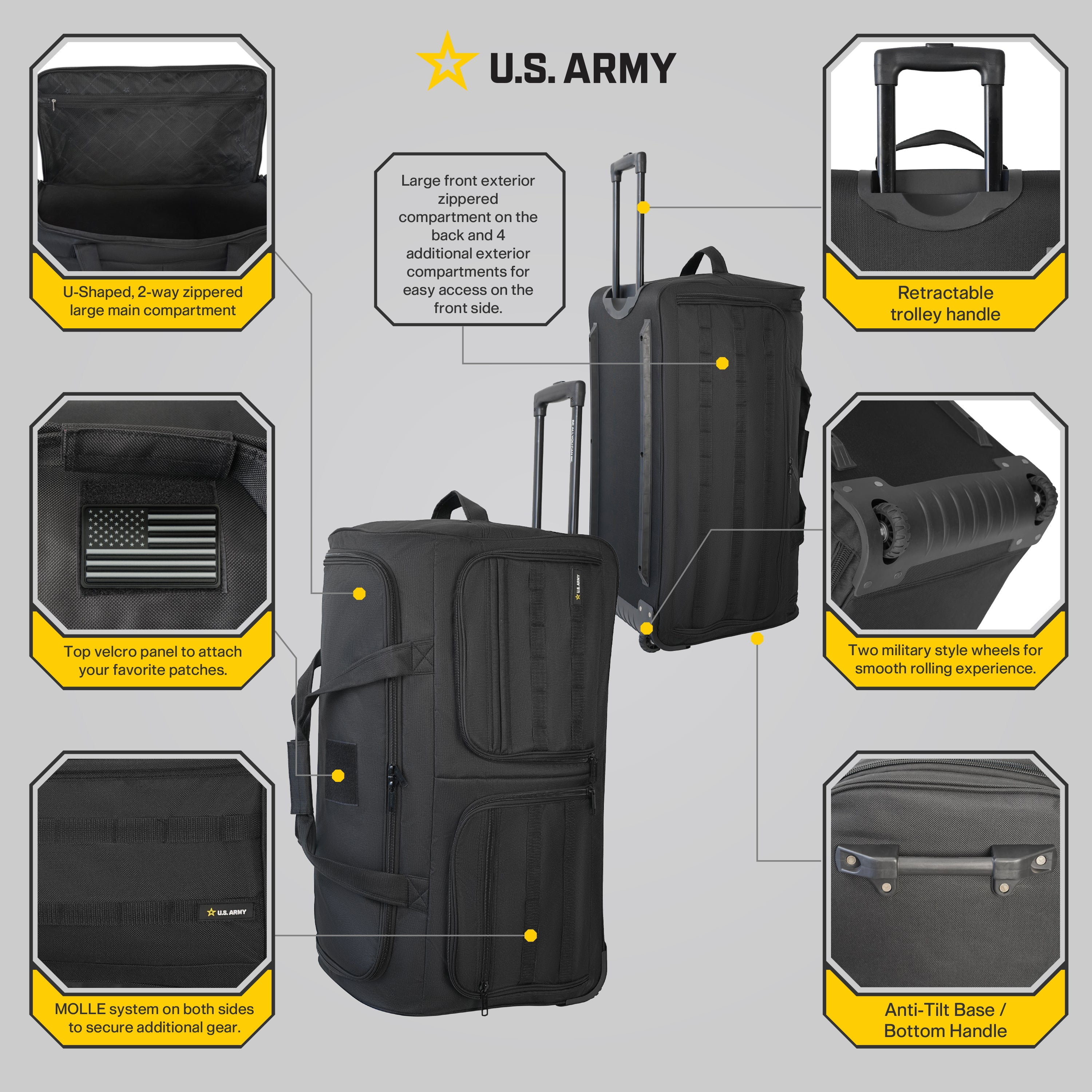 US ARMY ROMEO 31-inch Tactical Rolling Duffel Black