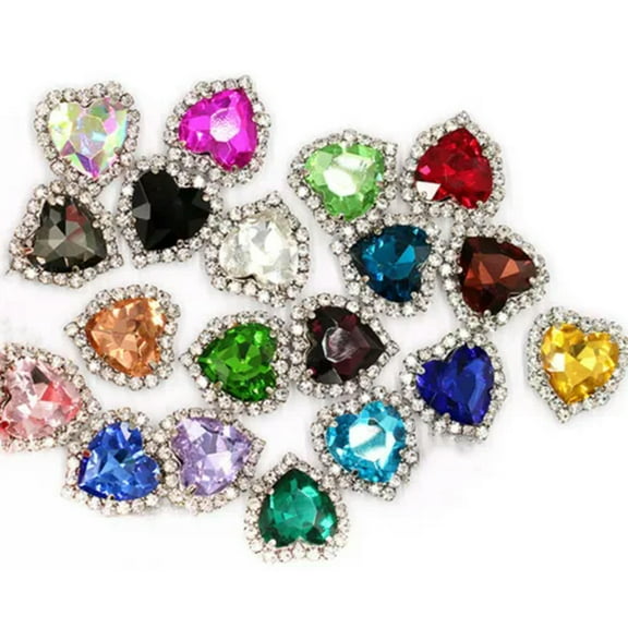 GKNET 12PCS Mixed Colors Sew On Rhinestone Heart Buttons Clear Crystal Pave Setting-10mm