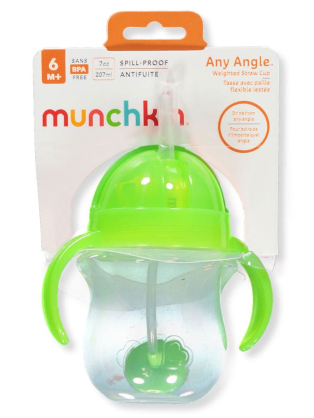 Munchkin Any Angle Weighted Straw Cup (7 oz.) neon green, one size