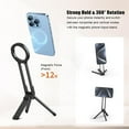 thumbnail image 2 of Magnetic Phone Tripod for iPhone, Ma38 Portable Phone Holder Mini Tripod for Magsafe, Ma 38 Aluminium Double-Sid Stand with Strong Magnets & Foldable Hook, 180° Rotation Cold Shoe Mount Silver 2PCS, 2 of 7