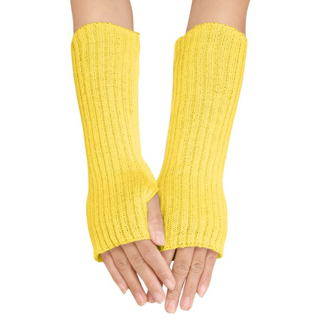 WEAIXIMIUNG Heating Gloves Women Autumn and Winter Solid Color Multicolor Wool Long Striped Knit Half Finger Gloves