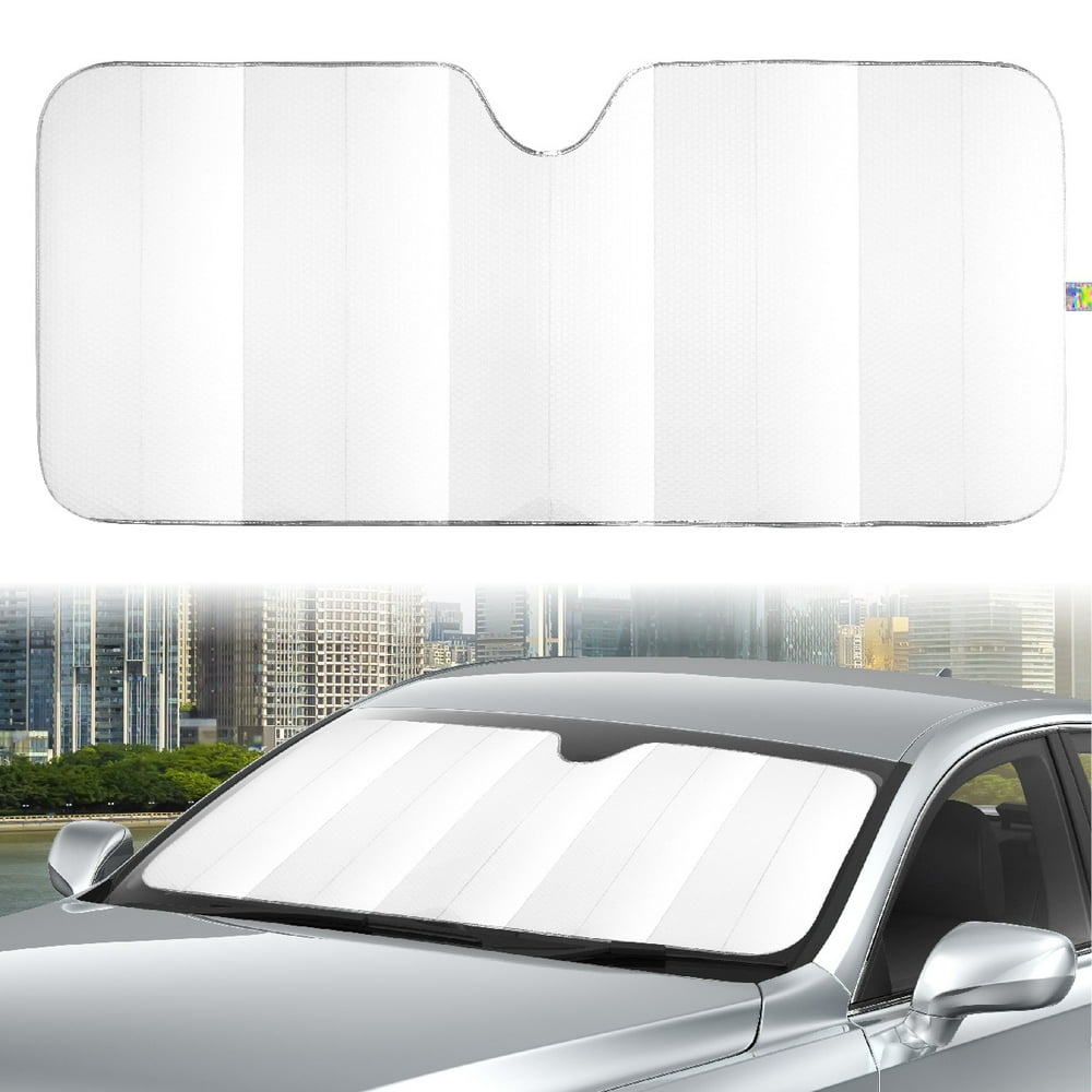 Auto Drive 1 Count Universal White Windshield Accordion Sunshade, 63"x
