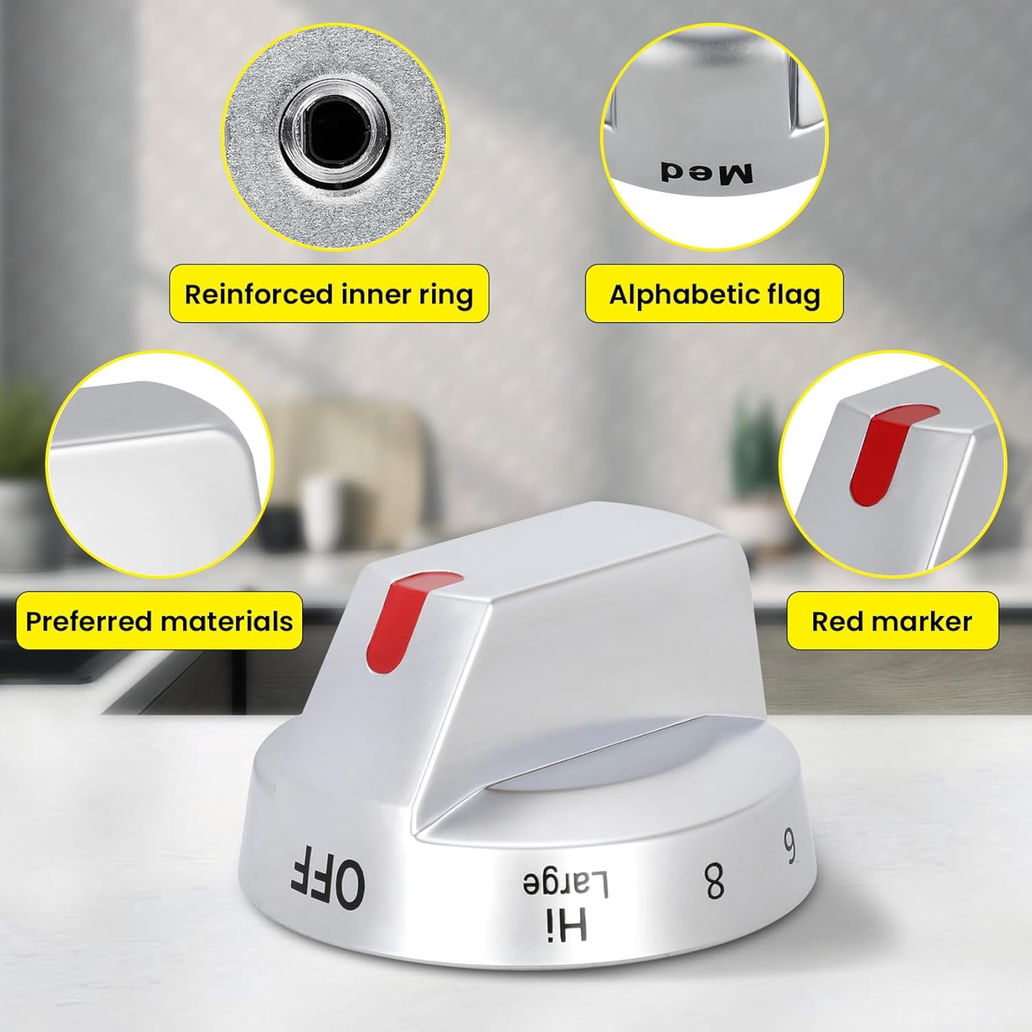 Feikeer Upgraded 4-Pack DG94-03797Q DG94-03797P Compatible with Samsung Electric Range Stove knobs Replacements Stove Oven Knob