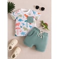 thumbnail image 4 of Aojekbee Toddler Boys Summer Outfits Dinosaur Print Short Sleeve T-Shirt and Elastic Shorts for 2 Piece Vacation Clothes Set, 4 of 10