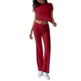 thumbnail image 2 of Two Piece Sets for Women Summer 2026 Spring Lounge Set Matching Mock Neck Tops Wide Leg Pants Airport Travel Outfits, 2 of 7